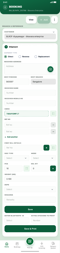 GMS Employee Mobile App Direct Forward Booking Screen