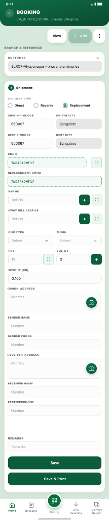 GMS Employee Mobile App Replacement Exchange Booking Screen