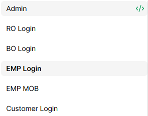 GMS Module Access Navigation Architecture (Admin, RO, BO, EMP, EMP MOB, Customer Login)